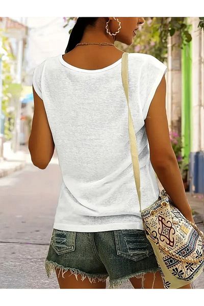 mercoledi Tricou casual oversize cu decolteu în V de damă