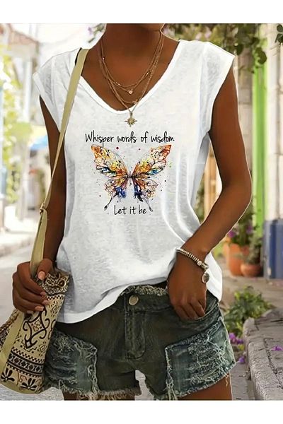 mercoledi Tricou casual oversize cu decolteu în V de damă