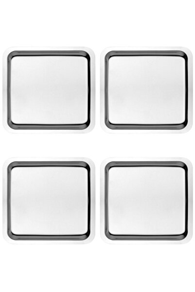 Kitchen Design Lab Paslanmaz Çelik Gümüş Renk Sunum Tepsisi 21 X21 Cm Çay Kahve Pasta Tatlı Servis Sunum Tepsisi 4 Adet