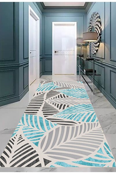 eco concept Runner - Gray Color, Leaf Pattern, Hallway Carpet, Long Carpet, Doorway Carpet, Washable