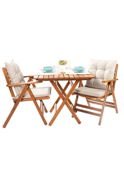 Bahçeme Gümbet Ahşap Bahçe Balkon Seti: 80x80 Masa + 2 Sandalye Katlanır Mind...