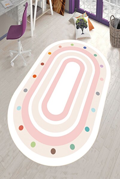 eco concept Pembe Oval Çocuk Halısı, Dekoratif Çocuk Halısı, Kaymaz Taban, Yıkanabilir, Leke Tutmaz, Oval Halı,