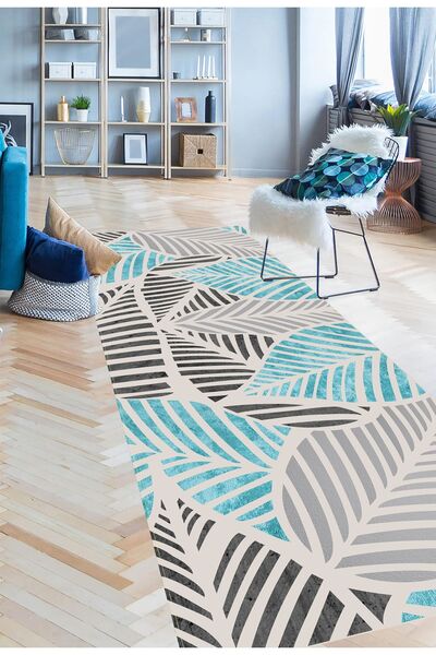 eco concept Runner - Gray Color, Leaf Pattern, Hallway Carpet, Long Carpet, Doorway Carpet, Washable