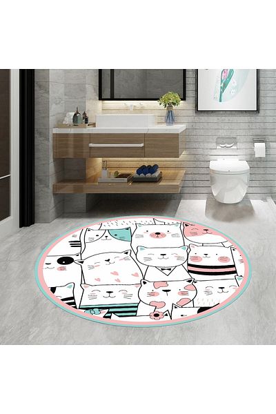 eco concept Bath Mat, Cat Pattern, 80cmx80cm, Bathroom Mat Round, Non-Slip Base Carpet, Washable
