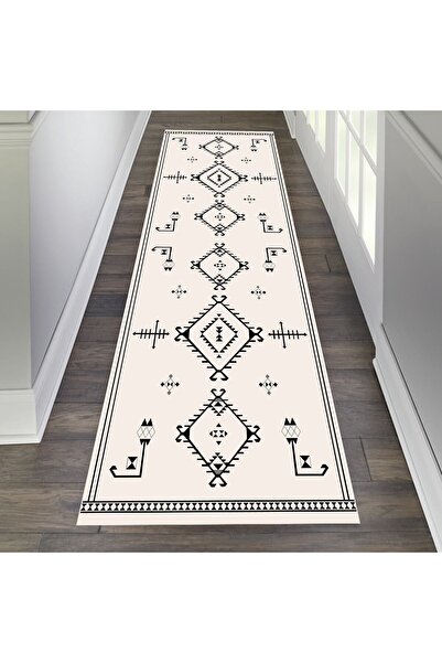 eco concept Beige Black Carpet - Scandinavian Floor Mat, Modern Non-Slip Base, Washable and Stain Resistant