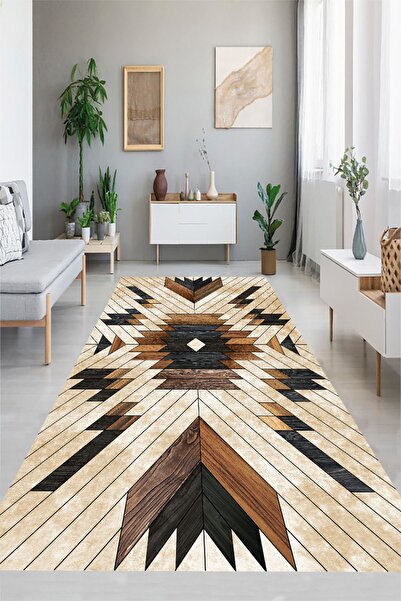Eco Concept Geometrik Şekilli Halı, İnce Halı, Kahverengi Halı, Kaymaz Halı, ...