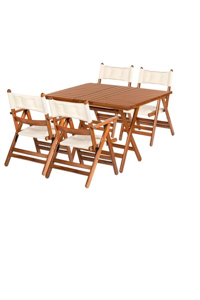 Bahçeme Atina Lüx Minderli Katlanır Ahşap Bahçe Balkon Takımı - 80x120 Masa +...