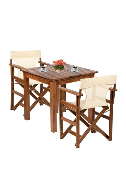 Bahçeme Rejisör Atina Ahşap Bahçe Balkon Seti: 80x80 Sabit Ayaklı Masa + 2 Ka...