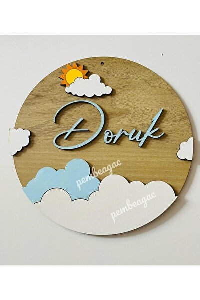 Pembe Ağaç Tasarım Atölyesi Bulut Ve Güneş Süsleme Konsept Tasarım Isme Özel Kapı Süsü - Dış Kapısüsü - Çelik Kapı Süsü