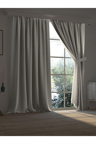 Demor Home High Quality Stone Color Blackout Background Curtain Extrafor Gathered Single Wing