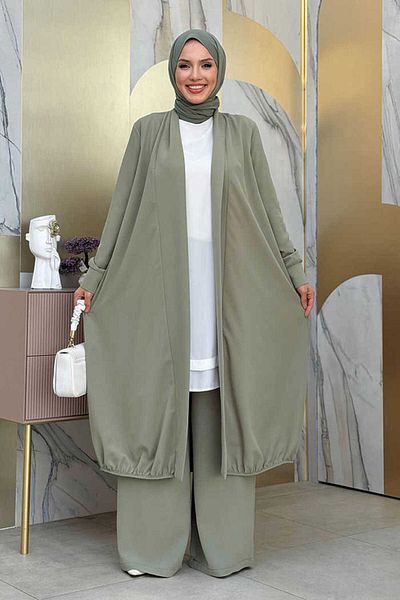 Bym Fashion Mint 8560 Kimono and Elastic Waist Trousers Set