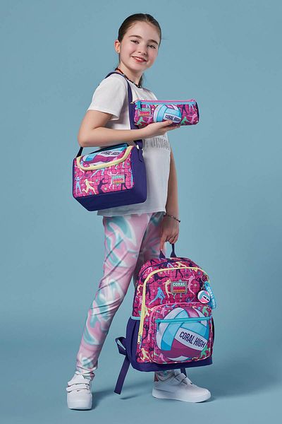 Coral High Set de 3 geanți de școală cu model de volei roz violet - SET 0123761