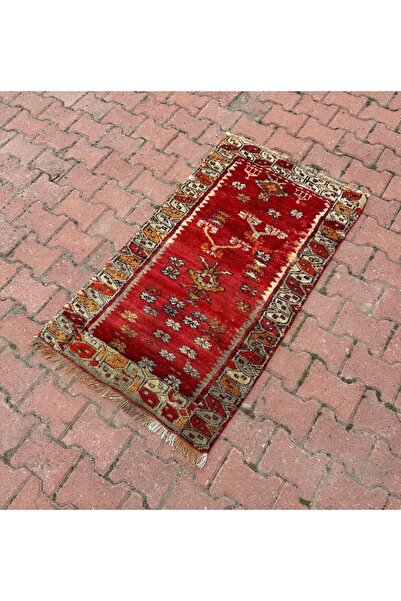 DesignEv 77x127 cm Eski El Dokuma İran Halısı Küçük Boy Kırmızı Renk Yün Kilim