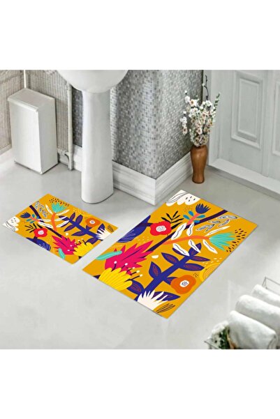 festivalya Неплъзгаща се баняна постелка с цветен мотив, оранжев цвят, компле...