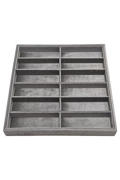Jewelbox Gray Suede Fabric 12 Compartment Glasses Stand - 36X38 cm