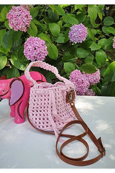 Bakras Makrome Örgü Kısa ve Uzun Askılı Mini Kova Çanta