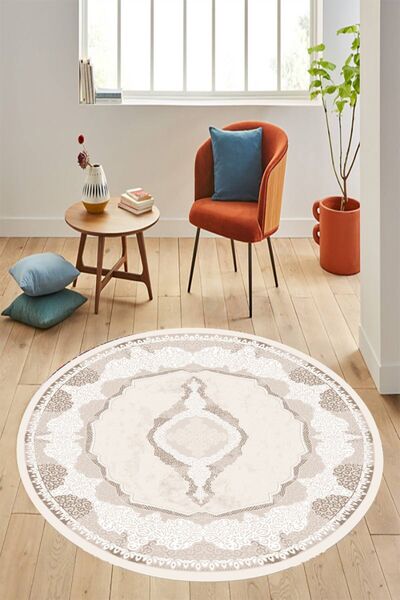 eco concept Göbekli Yuvarlak Halı, Vintage Halı, Salon Halısı, Kaymaz Taban H...