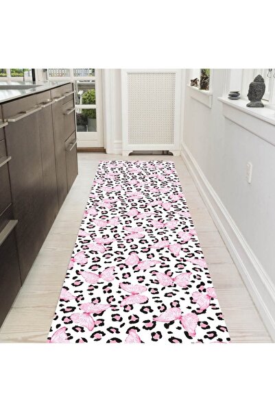 eco concept Leopard White Color - Butterfly Detailed Washable Carpet, for Living Room and Kitchen
