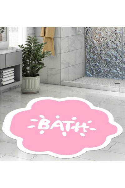 Eco Concept Bath Mat, Bath Written, 80cmx80cm, Round, Non-Slip Base Carpet