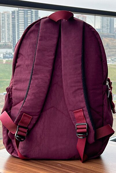 FCSTORE Σχολική τσάντα Unisex Claret Red Μεσαίου μεγέθους Αδιάβροχη υφασμάτινη τσάντα ταξιδιού Clinker Αδιάβροχη