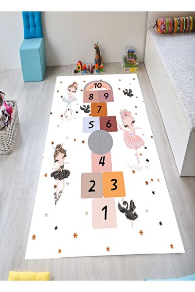 eco concept Balerin Kız, Kaymaz Taban Makinede Yıkanabilir Renkli Gökkuşağı S...