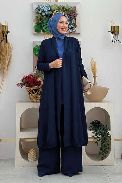Bym Fashion Σετ παντελονιών με λάστιχο και λάστιχο μπλε Navy Blue Kimono - 8560