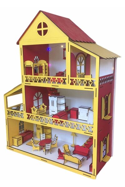 BELİNAY ÇOCUK DÜNYASI مسرح خشبي 80 سم 21 قطعة أضواء LED باللون الأصفر والأحمر...