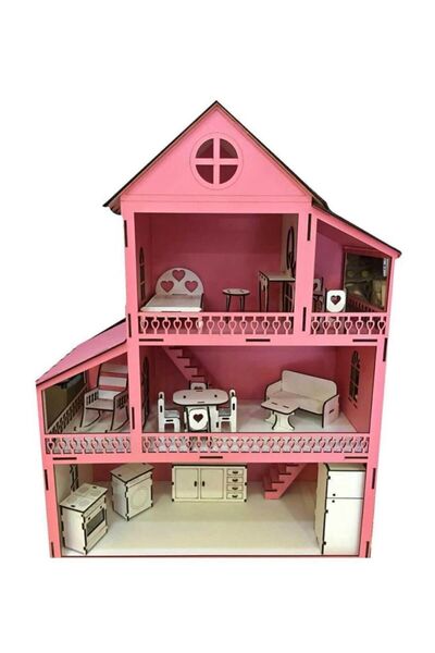 Ahşap Bebek Oyun Evi 16 Parça Iç Eşyalı Set Oyun Evi