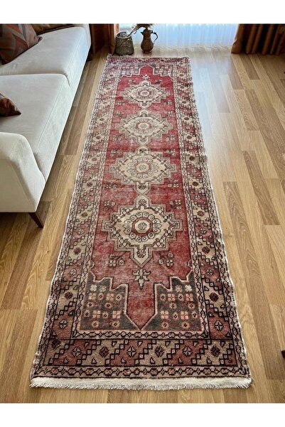 95x314 cm Yumuşak Renkli El Dokuma Eski Türk Yün  Yolluk
