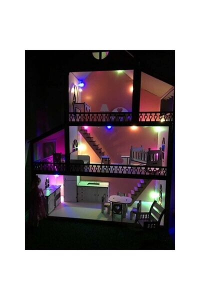 BELİNAY ÇOCUK DÜNYASI Belinay Ahşap Oyun Evi Işıklı Ve Bahçeli Eşyalar Dahil