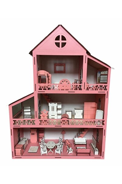 Genel Markalar Dekor Ahşap Ev Eşyalı Maket Ev Ahşap Ev Oyun Evi 95 Cm 36 Eşya...