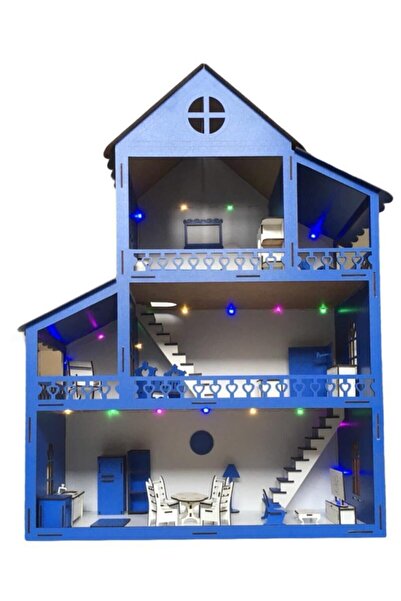 BELİNAY ÇOCUK DÜNYASI مسرح خشبي 80 سم 27 قطعة مع أضواء LED زرقاء مكتوب عليها ...