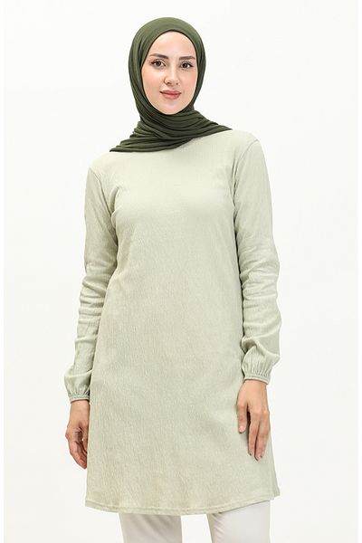 sefamerve Green Tunic - Elastic Sleeve End, Model 8627A-02