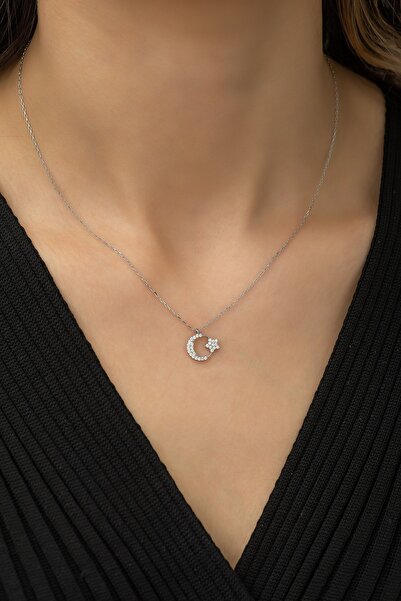 Nereze 925 Ayar Minik Ayyıldız Kolye Kadın Gümüş Kolye