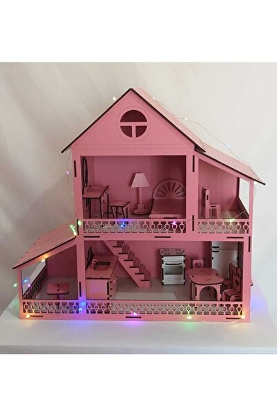 BELİNAY ÇOCUK DÜNYASI Belinay Led Işıklı Ahşap Oyun Evi-(42cmx40cmx18cm) Ahşa...