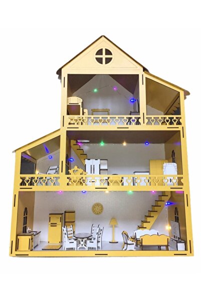 BELİNAY ÇOCUK DÜNYASI مسرح خشبي 80 سم 36 قطعة مع أضواء LED صفراء واسم مكتوب