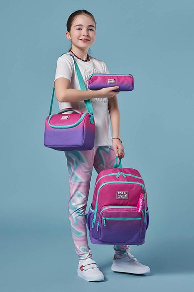 Coral High Set de 3 ghiozdane de culoare roz și violet - SET 0123762