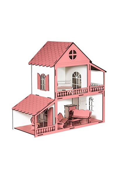BELİNAY ÇOCUK DÜNYASI 45cm Ahşap Hayal Oyun Evi Portatif Oyuncak Bebek Küçük Ev
