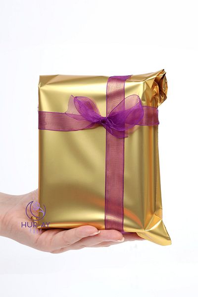 HUR-AY PACK 17x25 см Луксозна златна метализирана подаръчна торбичка / Луксозен подаръчен пакет / 10 броя