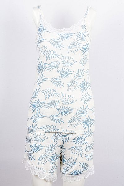 BSM High Quality Patterned Lace Viscose Pajamas Set - Thin Straps Shorts