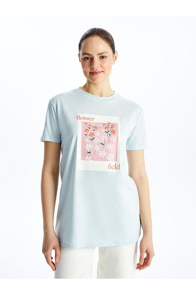 LC Waikiki LCW Modest - Tunica supradimensionata cu imprimeu cu decolteu pentru femei, maneca scurta