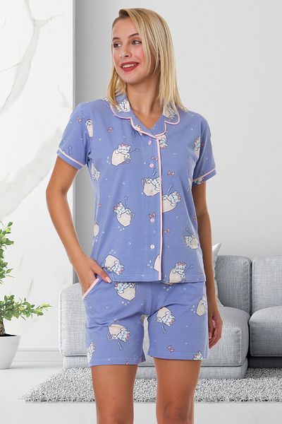 Bella Linda Cotton Buttoned Women's Pajamas Set with Shorts