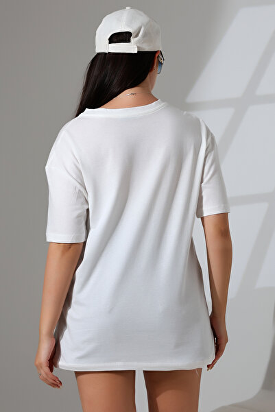 Endies Компактна велосипедна комір Oversize T-Shirt - 100% бавовна 21752 ЕКРУ