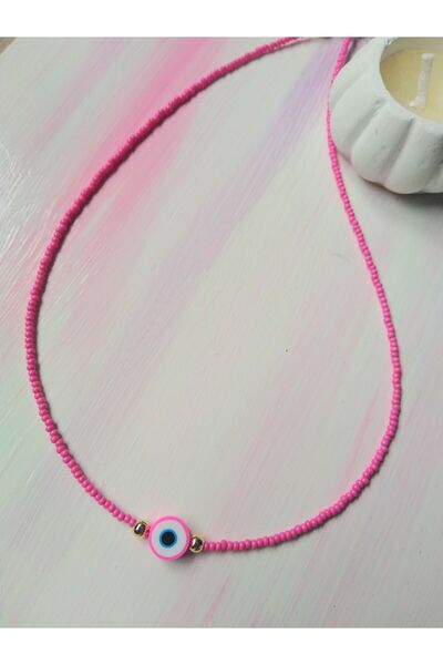 nasclaycollection قلادة فيمو وخرز الرمال الوردية