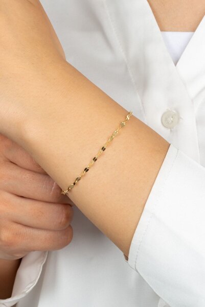 MÜCEVHER SARAYI 14 Ayar Altın Aynalı Italyan Kalın Zincir Bileklik