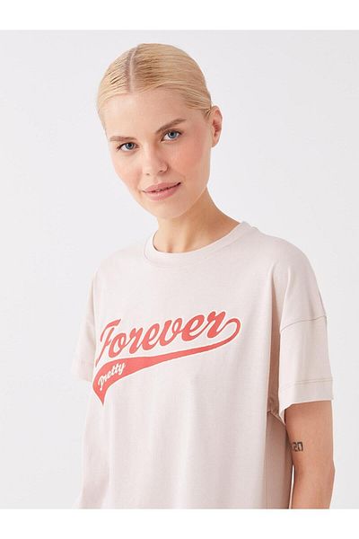 LC Waikiki LCW Modest - Γυναικείο τουνίκ με στάμπα με λαιμόκοψη, κοντό μανίκι
