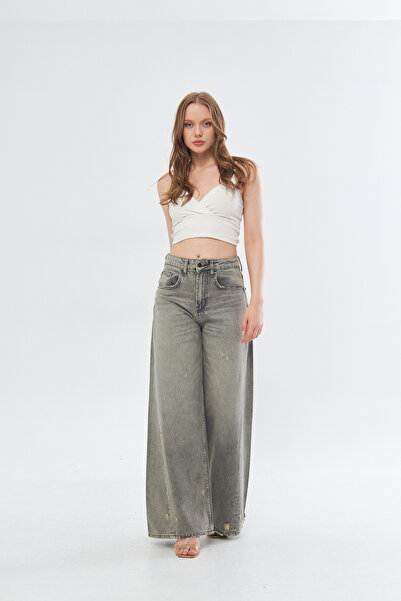 cracpot NEW SEASON Siyah Tintli COTTON SÜPER WİDE LEG JEAN