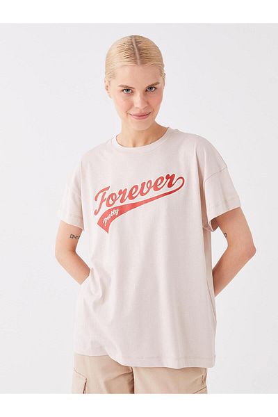 LC Waikiki LCW Modest - Γυναικείο τουνίκ με στάμπα με λαιμόκοψη, κοντό μανίκι