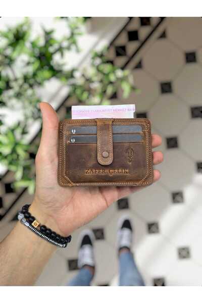 VİSSO 653 Hakiki Deri Kağıt Para Bölmeli Kimlik Kart Gözlü Açık Kahverenk Deri Kredi Kartlık Cüzdan