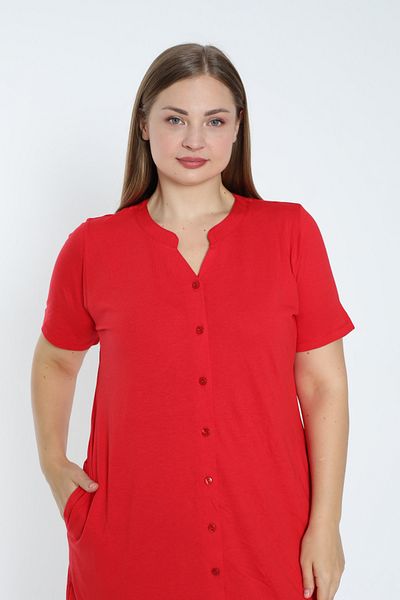 İntensive Plus Size Cotton Ruffle Dress - Short Sleeve and Button